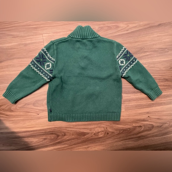 Izod Green Kids Sweater with White and Blue Pattern quarter zip size 24M - Picture 2 of 5